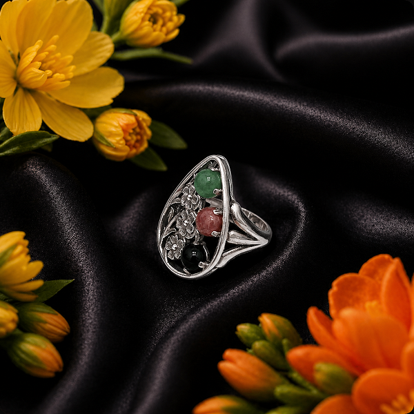 Серебряное кольцо  Карамель 