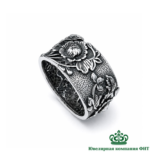 Серебряное кольцо Пион