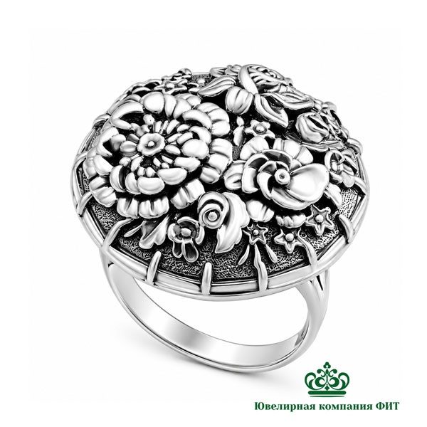 Серебряное кольцо Цветочная корзина