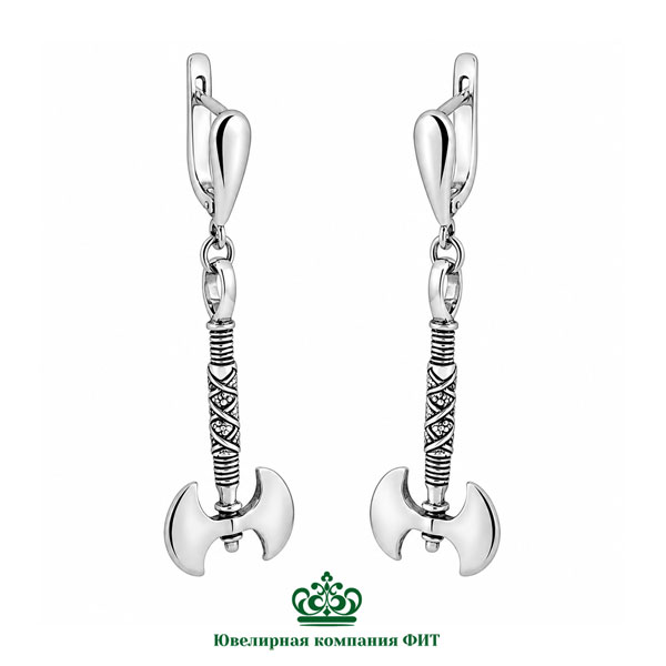 Серебряные серьги Секира