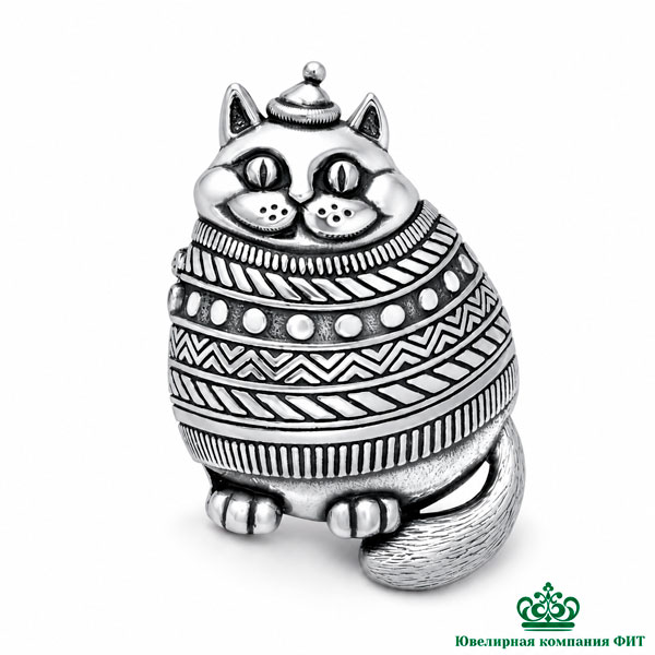 Серебряная брошь кот Фит