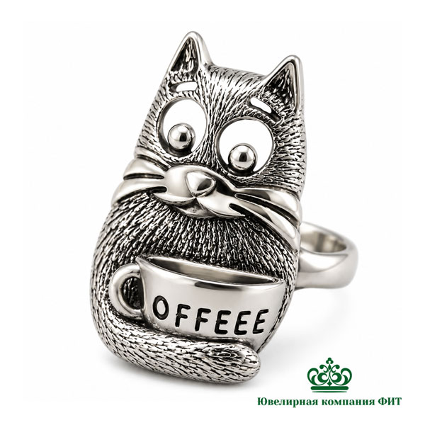 Серебряное кольцо Кот Тимофей