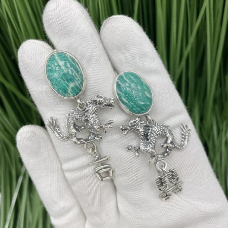 Серебряные серьги Драконы  