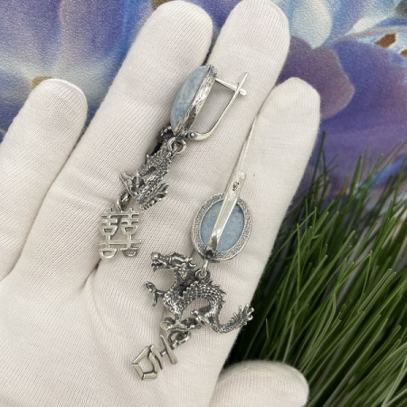 Серебряные серьги Драконы 