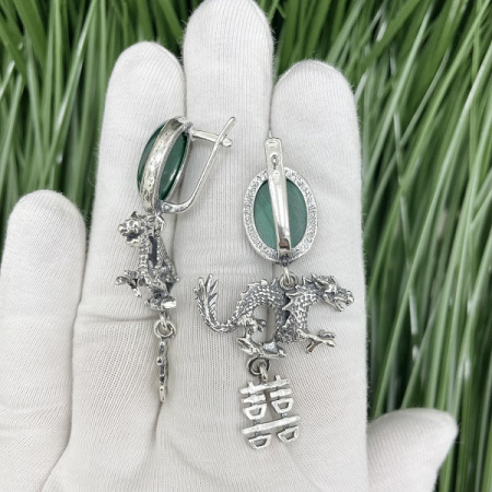 Серебряные серьги Драконы 