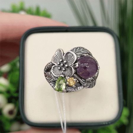 Серебряное кольцо Букетик