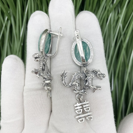 Серебряные серьги Драконы  