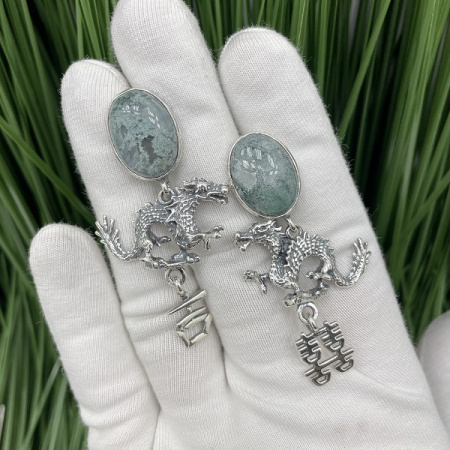 Серебряные серьги Драконы  