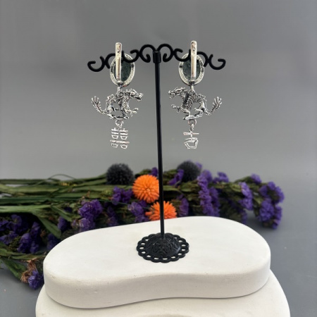 Серебряные серьги Драконы  