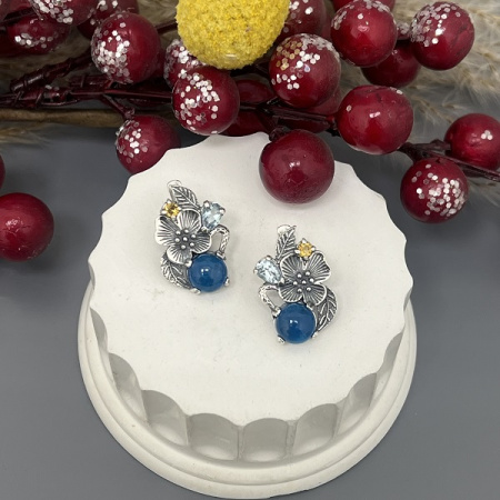 Серебряные серьги Букетик 
