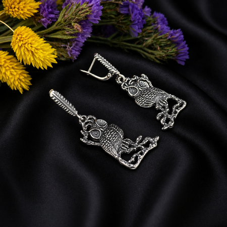 Серебряные серьги Совы