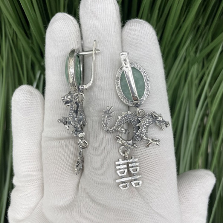 Серебряные серьги Драконы  