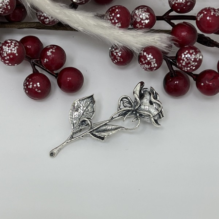 Серебряная брошь Роза