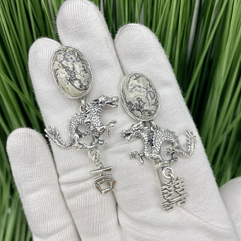 Серебряные серьги Драконы  