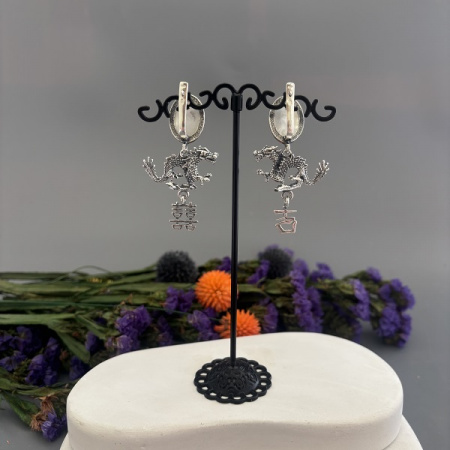 Серебряные серьги Драконы 