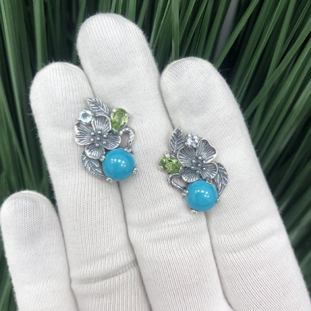 Серебряные серьги Букетик 