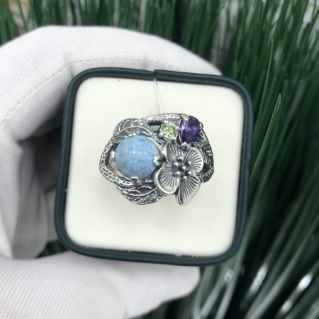 Серебряное кольцо Букетик 
