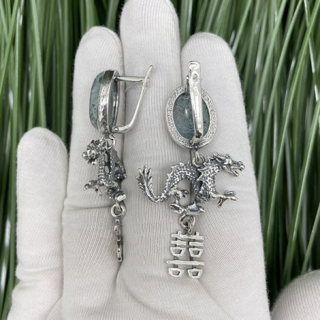 Серебряные серьги Драконы  