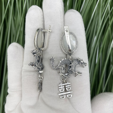 Серебряные серьги Драконы 
