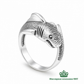 Серебряное кольцо Акула 