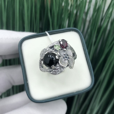 Серебряное кольцо Букетик 