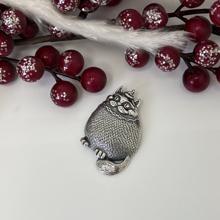 Серебряная брошь кот Фит